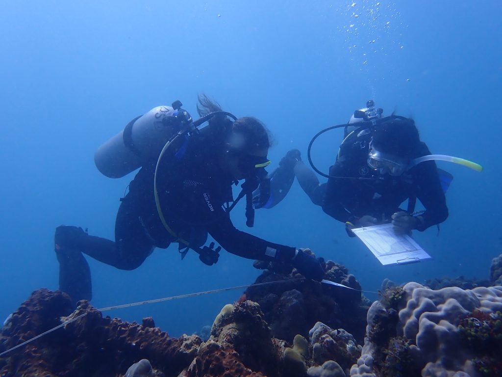 P7300241 Liong Leong right and Belinda performed PIT survey to note the benthic cover at Les Village PHOTO Anten—LOW
