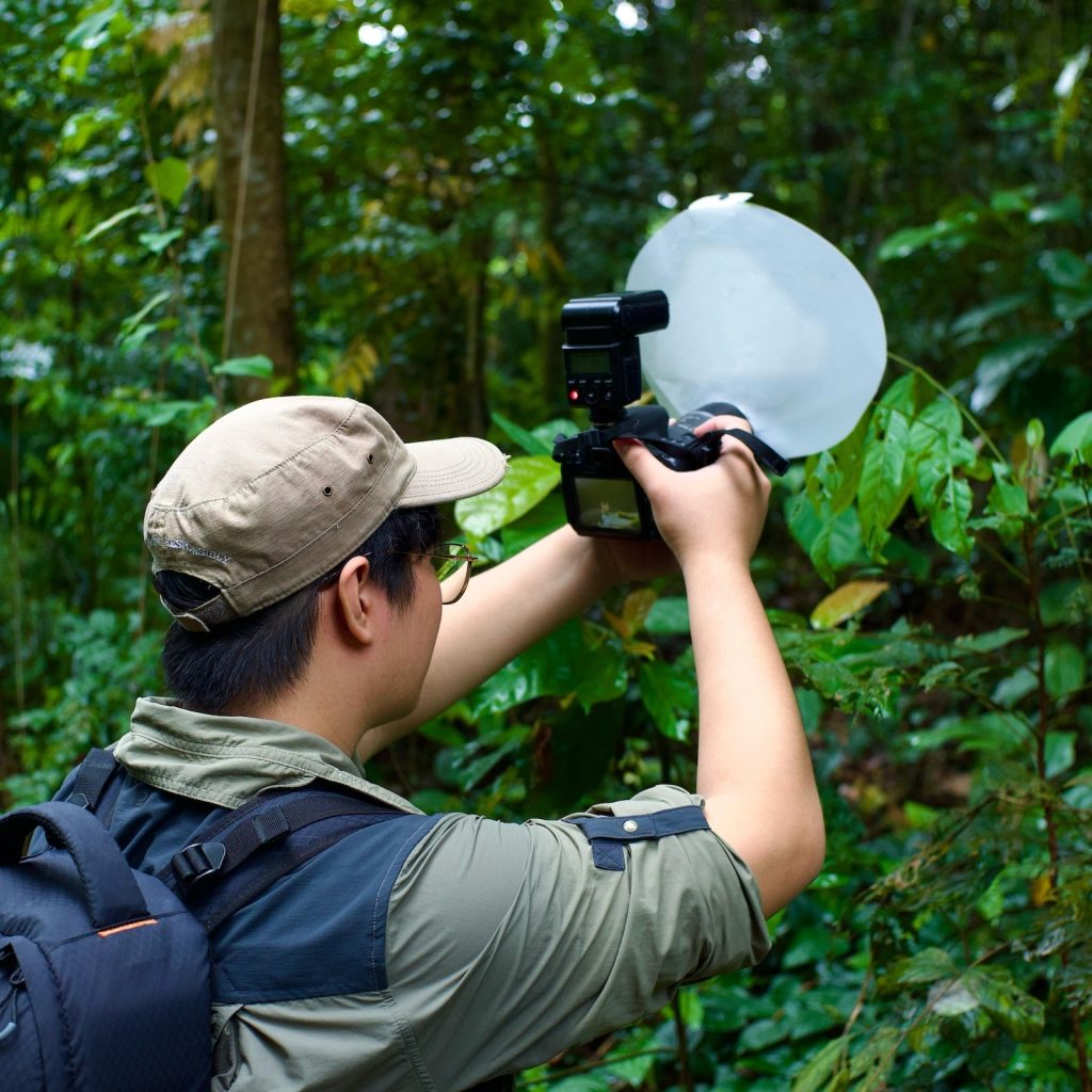 Finns homemade reflector attached to the camera lens is an affordable way to achieve diffused lighting for macro nature shots rather than shelling out for a storebought reflector LOW